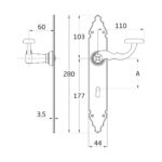SET DOOR HANDLES BLACK 350 HAMMER SHAPED FOR KEY 8X70 - Image 4