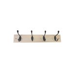 WOODEN CLOTHING HANGER PINE Z2153 WITH 4 BLACK MAT HOOKS