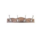 WOODEN CLOTHING HANGER  DARK WALNUT Z2155 WITH 4 NICKEL MAT HOOKS