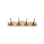 WOODEN CLOTHING HANGER Z2155 LIGHT OAK WITH 4 BLACK MAT HOOKS