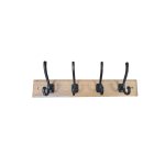 WOODEN CLOTHING HANGER Z2189 LIGHT OAK WITH 4 BLACK MAT HOOKS