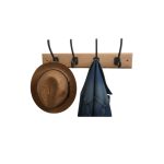 WOODEN CLOTHING HANGER Z2189 LIGHT OAK WITH 4 BLACK MAT HOOKS - Image 2